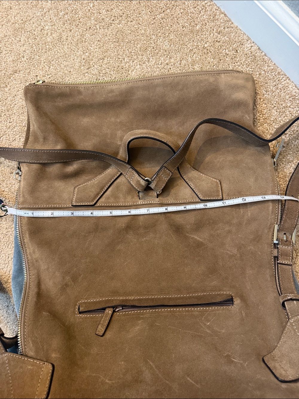 Lipault Paris Suede Fold-Over Backpack Bag in Brown and Blue - Picture 13 of 16